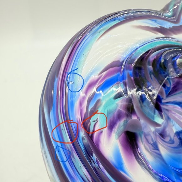 Purple Blue Swirl Glass Eye Studio Hand-Blown Glass Heart Ring Holder Seattle 3" - Picture 12 of 15
